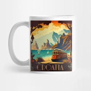 Croatia Coastline Vintage Travel Art Poster Mug